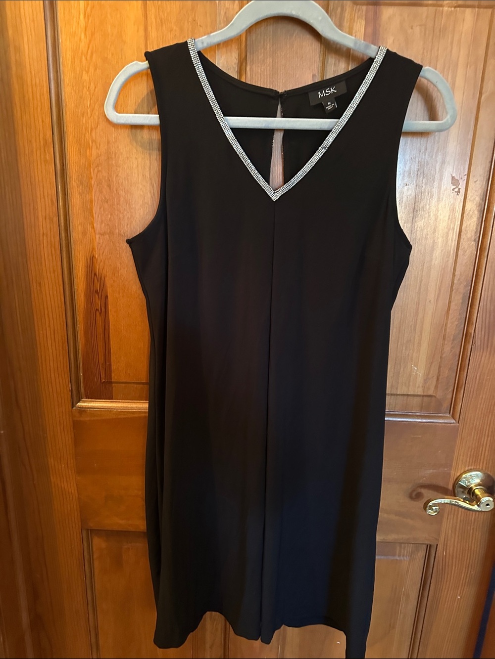 MSK Black Sleeveless V-Neck Dress with Silver Rhinestone Trim